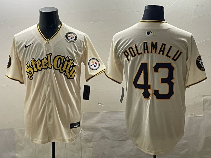 Men 2025 Nike Pittsburgh Steelers #43 Polamalu Cream Limited NFL Jersey style 03->pittsburgh steelers->NFL Jersey
